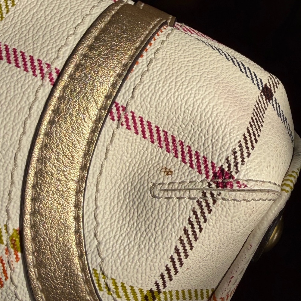 Coach Peyton Tattersall Plaid Satchel Tote Coated Canvas Ivory - Picture 14 of 16